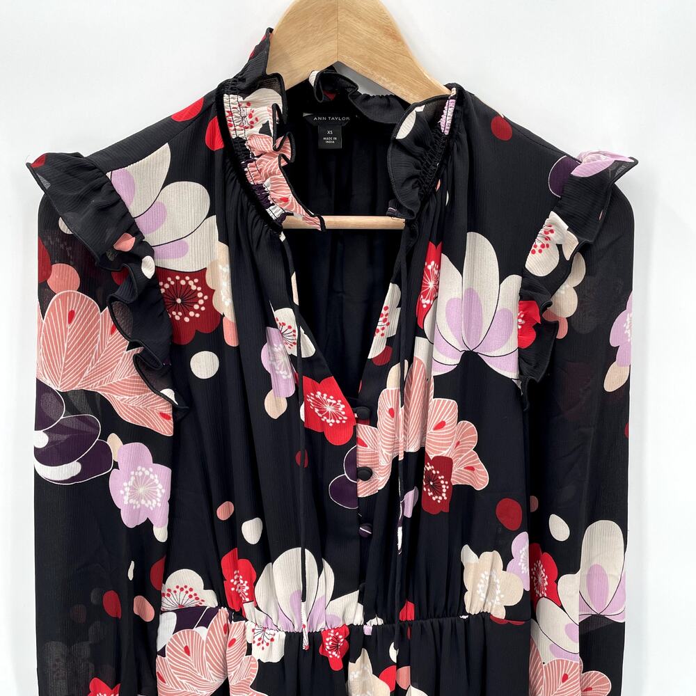 ANN TAYLOR Long Sleeve A Line Floral Dress // XS - Picture 2 of 10